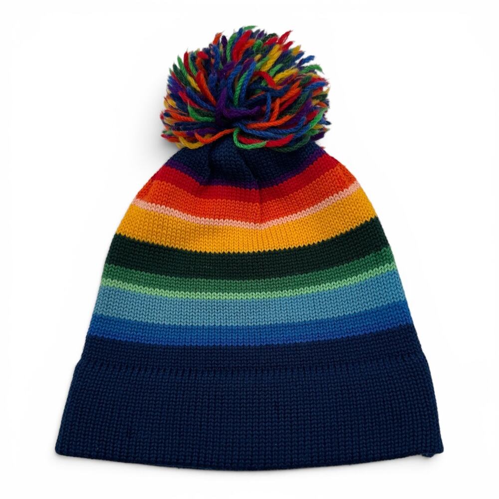 Vintage Meister Beanie Hat Pompom Cap One Size Knit Wool Rainbow Cap Ski Snow